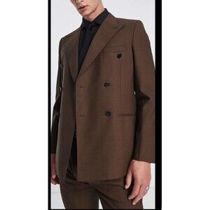 NOAK Double Breasted Suit 38R Brown Wool Peak Lapel W32 L30 NWT